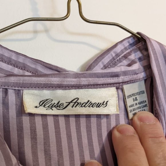 Ilyse Andrew's Lavender Stripped Button Down Blouse Size 14 - Picture 2 of 2